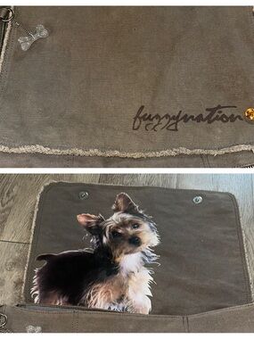 Fuzzy National Yorkie Khaki Canvas Messenger Laptop Bag